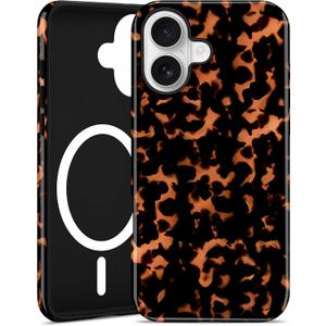 Jusy Compatible with MagSafe Brown Tortoise Shell Print Phone Case for iPhone 17, Amber Trendy Luxury Magnetic Soft TPU and Hard PC Protective Phone Cover for Women Girls - Turtle Shell