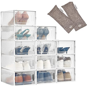 HomeBuddy Shoe Organizer for Closet - 12 Pack Shoe Boxes Clear Plastic Stackable Bins, Clear Shoe Boxes Stackable with Lids, Sneakers Storage Case, Zapateras Organizer for Shoes, Closet Shoe Organizer