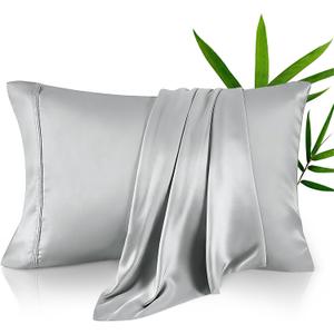 Queen Pillow Cases, Derived from Bamboo Viscose, Cooling Pillowcases, Breathable & Wicking Pillow Covers for Hot Sleepers, Envelope Closure, Light Grey, 2 Pack, 20x30IN