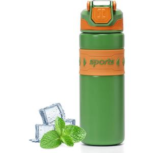 20 oz Insulated Water Bottle With Straw, Stainless Steel Sports Water Bottle Wide Mouth for Sports, Gym or Office, BPA-Free Keep Cold 24H Hot 12H (Green)
