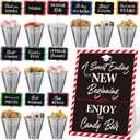 25 Pcs Graduation Candy Buffet Party Decoration Graduation Table Candy Bar Snack Labels Signs and 5'' Buckets with Handle for Class of 2026 High School College(Pure Style,Silver Color)