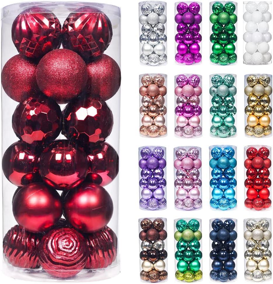 XmasExp 24ct Christmas Ball Ornaments Shatterproof Xmas Tree Hanging Balls Decorations Perfect for Holiday Wedding Christmas Decor(2.36"/60mm, Burgundy) (Burgandy)