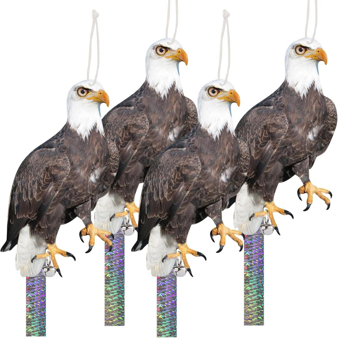 2 x 4PCS Fake Owl to Keep Pigeons Away from House, Flat Hanging Hawk Scare Devices with Reflective Tape, Garden Owl to Scare Woodpecker Pigeon Away from Balcony Plastic Owl for Windows Patio Roof