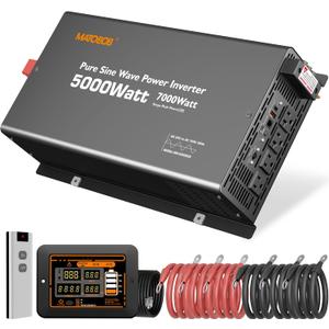 24V Inverter 5000W Pure Sine Wave Power Inverter, 24V DC to 120V AC Inverters,Surge 7000W,Power Inverter with 4 AC Outlets,45Amps Hardwire Port,Dual Remote Control for Solar RV,Truck,Boat,Home