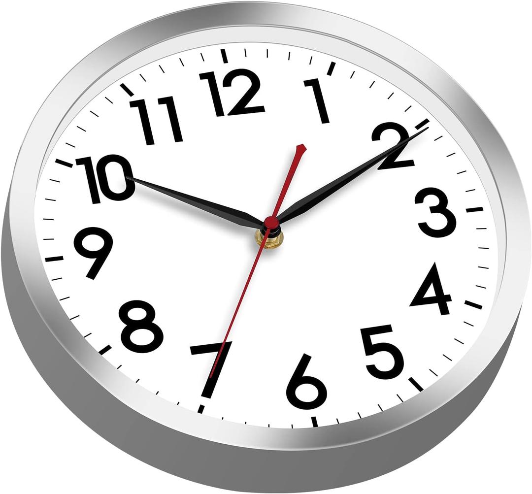 AKCISOT Atomic 12 Inch Wall Clock Analog Clocks for Indoor Kitchen, Battery Operated Clock for Bedroom Office Classroom Living Room(Silver)