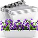 8 Pack 24 Inch Window Planter Box, White Large Plastic Rectangle Flower Planter Boxes with Water Absorbing Net Indoor and Outdoor Flower Pots for Windowsill, Balcony, Patio, Porch (White, 24 Inch)