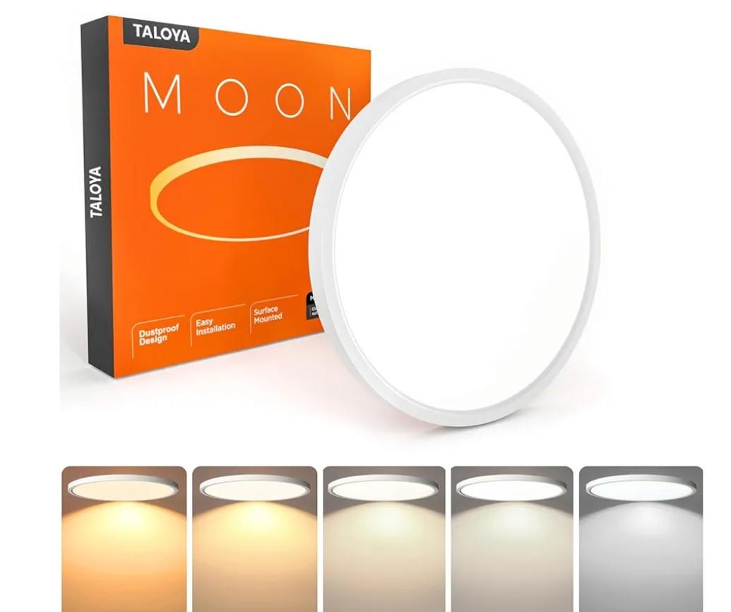 TALOYA Flush Mount 12 Inch Ceiling Light (Milk White Shell), 20W Surface Mount LED Light Fixture for Bedroom Kitchen,5 Color Temperatures in One,0.94 Inch Thickness Round