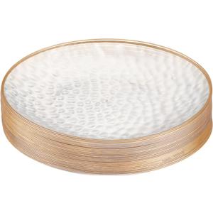 PLASTICPRO 30 Pack Hammered Plastic Plates Heavyweight Disposable Plastic Plates Elegant Clear Hammered Rim Platsic Party Dishes (Hamered Clear With Gold Rim, 7'' INCH PLATES)