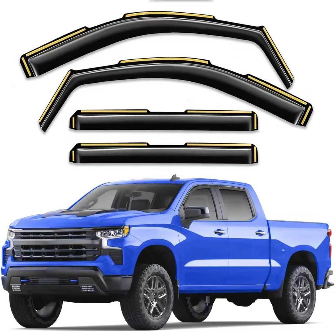 in-Channel Extra Durable Rain Guards Fit for Chevy Silverado/GMC Sierra 1500 2019-2026 Crew Cab Window Rain Guards Visors Vent Visors Window Deflector Vent Shades Car Accessories -4 pcs