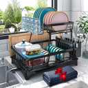 Dish Drying Rack, 2-Tier Dish Rack with Auto-Drain & Mat, Dish Racks for Kitchen Counter, Dish Drainer with Knife, Fork & Cup Rack, Gifts for Women, Mothers Day, Cool Stuff & Kitchen Gadgets