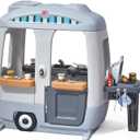 Step2 Adventure Camper Kids Playhouse, Indoor/Outdoor Playset with Kitchenette, Interactive Doorbell Sounds, 52-Piece Toy Accessories, Durable Plastic, For Toddlers 2+ Years