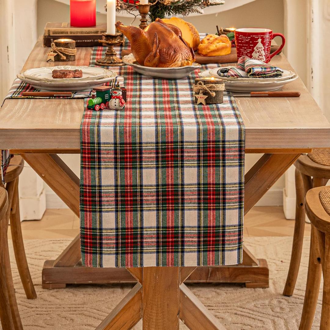 Red White Plaid Christmas Table Runner, Winter Holiday Table Runners 72 inches Long Xmas Decorations Indoor Outdoor Farmhouse Home Kitchen Dining Party Decor