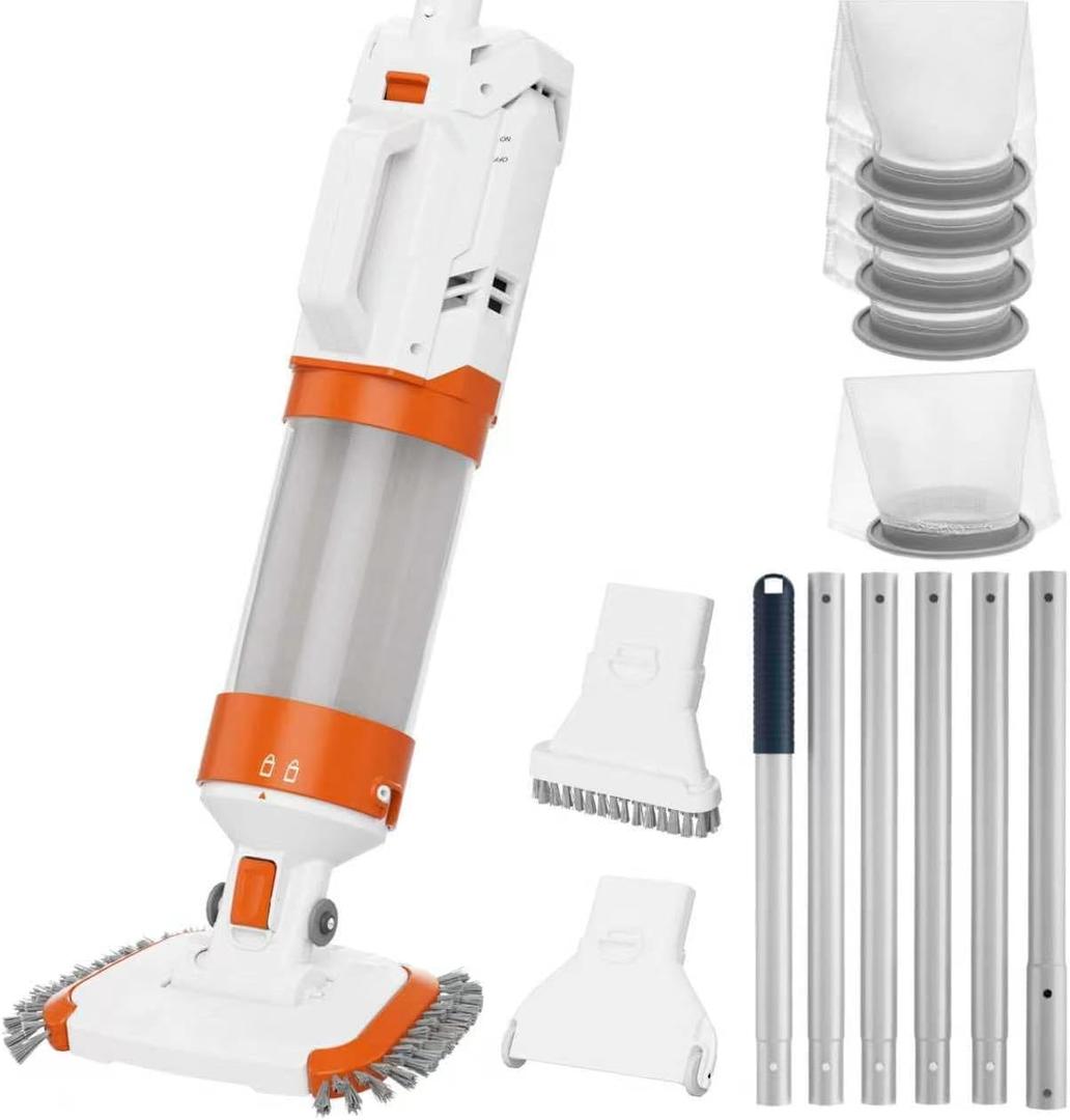 Cordless Pool Vacuum-True Powerful Suction 18.9GPM, 120inch, 1H Runtime, 25m Fluff Ultra Fine Filter,Handheld Rechargeable Hot Tub Cleaner with Poles for Above Ground&Inground Pool