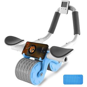 2025 New Ab Roller Wheel with Knee Mat &Timer, Automatic Rebound Abdominal Wheel, Ab Abdominal Exercise Roller with Elbow Support, Abs Workout Equipment Ab Exercise Roller for Women Men (Blue)