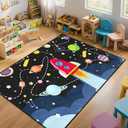 Space Rug - Space Rug for Boys Room Cartoon Solar System Carpet Educational Learning Carpet for Playroom Planet Themed Mat for Bedroom Decor,4.5x6 Feet