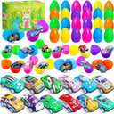 24 Pack Prefilled Easter Eggs with Pull Back Cars No Assembly Required, Easter Egg Fillers & Basket Stuffers for Kids, Classroom Prizes, Party Favors, Easter Toys for Boys