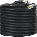 Guitrees 150FT 5/8 Heavy Duty Rubber Garden Hose - 300psi Working, 1000psi Burst - Hot/Cold Water - Five-Layered Braiding for Durability - Versatile for Gardening, Agriculture, Construction(Black)