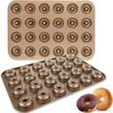 2 Pack 24-Cavity Mini Donut Pan, Nonstick Small Donut Tray Doughnut Bakeware, Carbon Steel Mini Donut Cake Pans for Baking - Gold