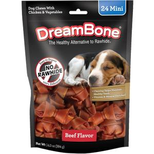 DreamBone Mini Chews, Made With Real Beef, Rawhide-Free Chews For Dogs, 24 Count
