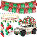 119 Pcs LED Christmas Parade Float Large Car Decoration Kit Colored Light String Christmas Decoration Flag Float Rain Curtain Colored Crepe Paper Balloon for Trailer Parade Party Decor