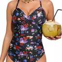 Halcurt Women's One Piece Swimsuit with Skirt Ruched Ruffle Tummy Control Swim Dress Bating Suit (XXL)