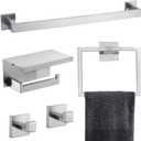 Brushed Nickel Bathroom Towel Bar Set Bathroom Accessories Hardware Set Including Towel Bar Towel Ring Coat Hook and Toilet Paper Holder with Shelf. Wall Mounted Stainless Steel