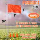 Sosation 100 Pcs 4''x5''x36'' Fluorescent Orange Marking Flags Yard Marker Flags for Lawn Landscape Survey Sprinkler Outside Irrigation Dog Training Garden Construction Property Line Markers