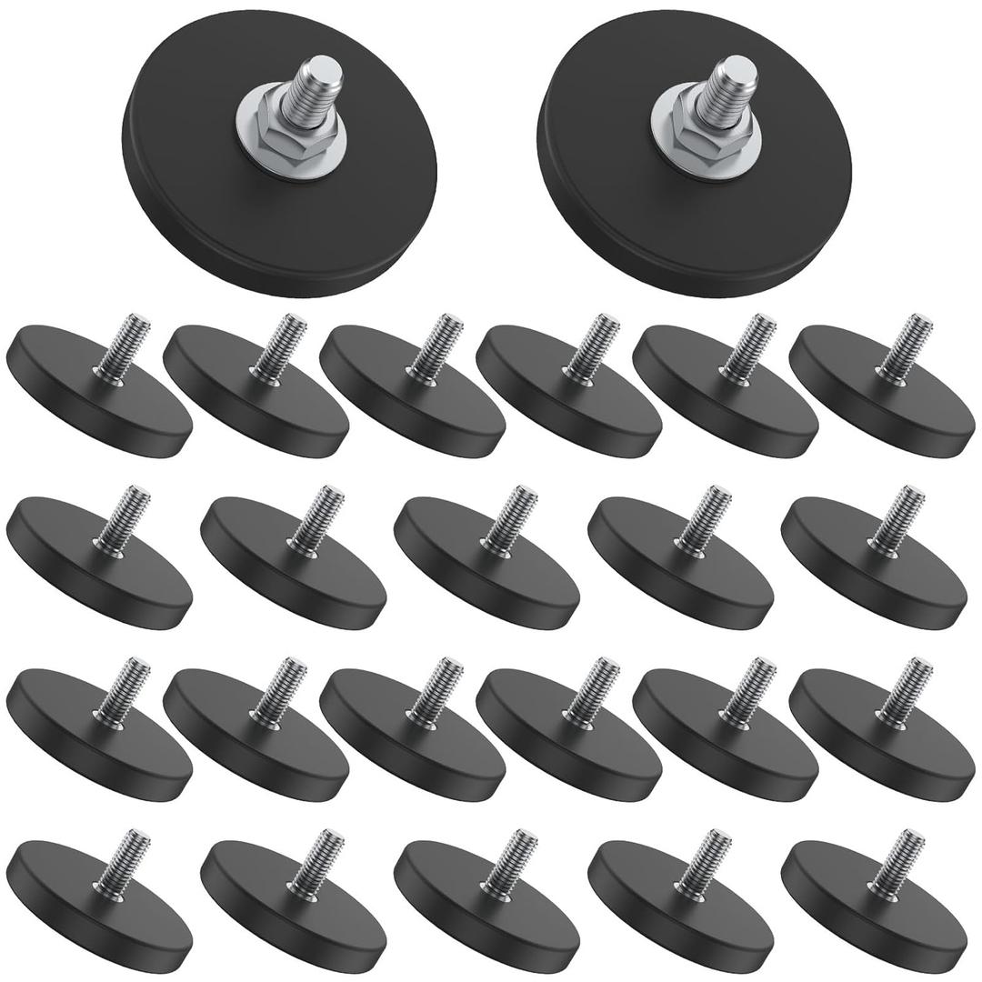 24 Pack Rubber Coated Magnets M6 Rock Light Magnets 1.69 Inch Mounting Magnet Thread Stud Magnetic Anti-Scratch Strong for Rock Light Bar Camera Cabinet Blackboard Refrigerator (24 Pack)