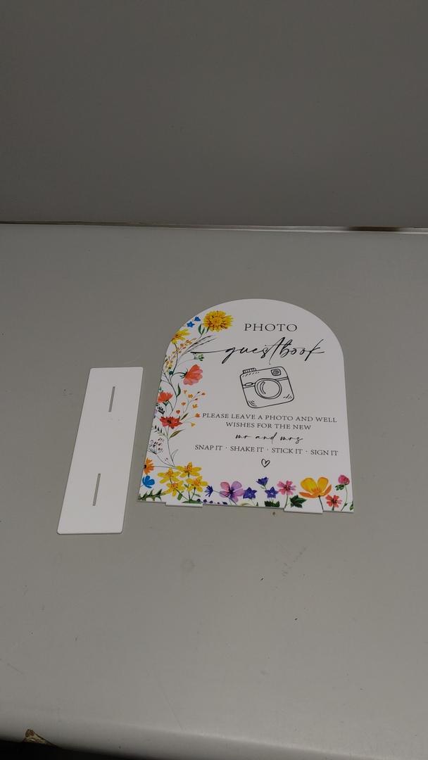 Floral Cards and Gifts Sign, 8 x 11 Inch White Arch Acrylic Wedding Sign with Holder, Wedding Sign for Ceremony and Reception, Wedding Decoration, Wedding Supplies - H01