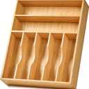 Umilife Bamboo Kitchen Drawer Organizer, 13 Inch Silverware Utensil Tray Holder, Extra Deep Grooved Drawer Divider, 7 Slots Total Bamboo Wood Caddy for Flatware Cutlery Knives, Forks, Spoons