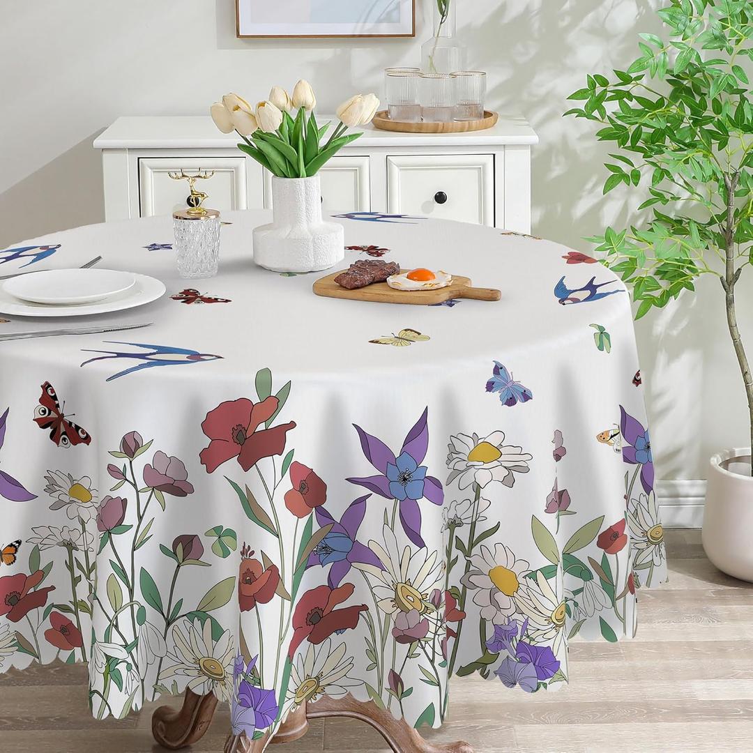Spring Round Tablecloth 70 inches - Floral Spring Decorations for Home - Farmhouse Table Cloth Spring Decor for Home, Party