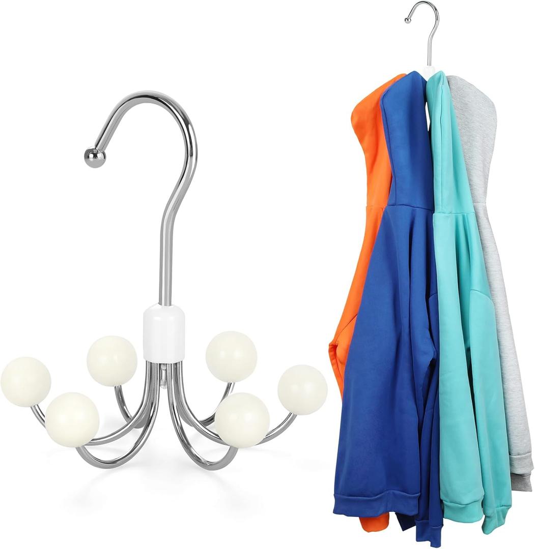 TOPIA HANGER Hoodie Hangers with 6 Wood Balls, 360Swivel Purse Hanger, Scarf Hanger, Closet Hooks, Handbag Organizer, Bra Hanger, Accessory Organizers for Scarf, Tanktop, Hat, Hoodie CT56W (1-Pack, White)