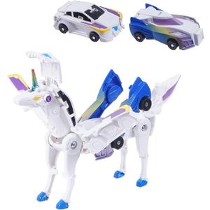 Ultimate Transforming Unicorn Car Toy - Collision to Magical Unicorns!2Pcs Transforming Car-Robot for Kids, Automatic Deformation of Magnetic Connections (Blue)