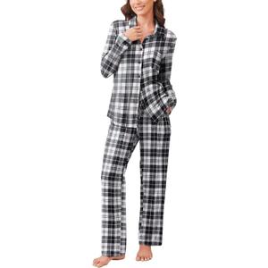 Ekouaer Womens Pajama Sets Button Down Pjs Sets Soft Long Sleeve Sleepwear Button Up Loungewear with Pockets, S-XXL (Black and Grey Plaid)