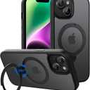 CACOE Magnetic Case for iPhone 13/14 6.1 inch with 360 Rotatable Ring Stand, Compatible with MagSafe Car Phone Mount, Cases Cover Phone Holder for Desk Meeting/Videos Matte Black