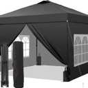 GDY 10x10 Pop Up Canopy Tent with 4 Sidewalls, Easy Set up with One Push Lift Outdoor Silver Coated Beach Gazebos, Carpas with 4 Sandbags, for Events, Parties,Camping, Black.