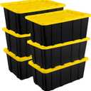 Sterilite 6-Pack Industrial Tote, Plastic Storage Container Bins with Lids, 27 Gallon - Heavy-Duty Organizing Containers for Closet, Bathroom, and Office