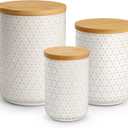MALACASA LYDIA Ceramic Canisters Set with Airtight Lids, 80/40/20 oz Coffee Canisters Sets for the Kitchen, Large Jars for Flour, Sugar, Pasta, Coffee, Cookies, Tea - Set of 3, Hexagon