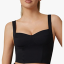 Womens Square Neck Longline Padded Sports Bra- Pushed Up Corset Front Workout Fitness Open Back Yoga Crop Tops Size XL