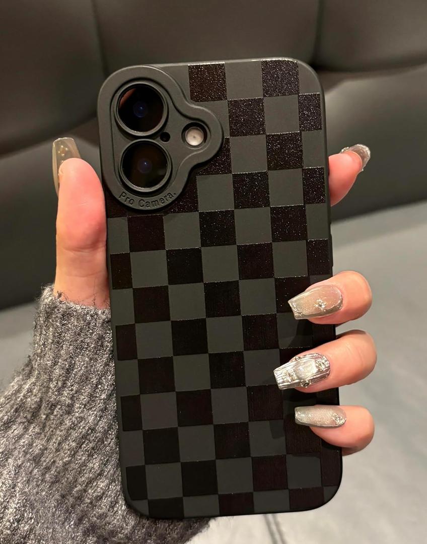 for iPhone 14 Pro Max Case 6.7 Inch 2022, Aesthetic Y2K Checkered Print Phone Case for Women Girls Men, Silicone Protective Phone Cover for iPhone 14 Pro Max, Black Checkerboard