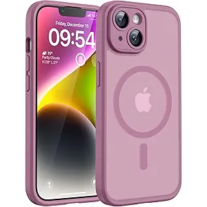 TOCOL Magnetic for iPhone 14 Case, Upgraded Full Camera Protection, Compatible with Magsafe, 15FT Drop Protection, Translucent Matte Back Phone Cover 6.1 inch (Lilac Purple)