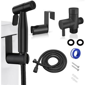 Handheld Bidet Sprayer for Toilet: Premium Stainless Steel Cloth Diaper Sprayer Set, Upgraded Jet Sprayer for Toilet w/Leakproof Hose, High Pressure Bathroom Bidet Sprayer Set Muslim Shower (Black)