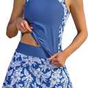 ANFILIA Two Piece Tankini Swimsuits for Women Printed Block Tankini Top with Swim Skirt Tummy Control Bathing Suit (Blue, XL)