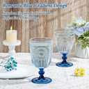 XUWAIDSGN 6Pcs Plastic Vintage Wine Glasses 13.5oz Reusable Embossed Goblet Glasses Blue Gradient Retro Wine Glassware Unbreakable Stemmed Champagne Water Cups for Wine Cocktail Juice Wedding