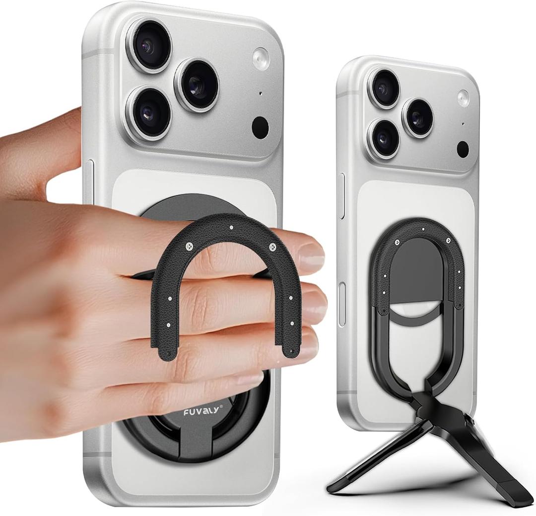 Magnetic Phone Grip for MagSafe, 4-in-1 Phone Ring Holder with Mini Tripod & Kickstand, Ultra-Slim MagSafe Accessories for iPhone 17 Pro/MAX 16/15/14 Series (Black)