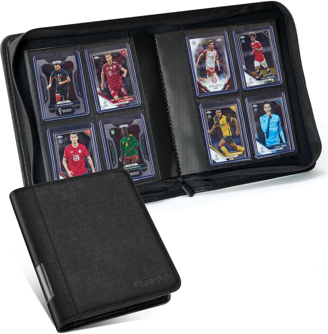 Toploader Card Binder 4 Pocket,160-Card Trading Card Album-Premium PU Zipper Hard Case,Sideload PVC-Free Pages, Fits 2.5 x 3.5 MTG,TCG, YuGiOh,Game Cards & Sports Cards, with Spine Label (Black)