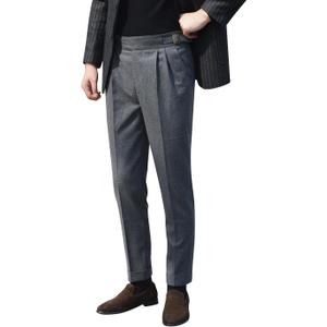 SNOLY Men's Winter Retro Woolen Gurkha Pant Straight Flat Front Chino High Waist Tapered Leg Rolled Pants,Two Styles (Large, 1#grey)
