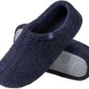 HomeTop Women's Fuzzy Curly Fur Memory Foam Loafer Slippers with Polar Fleece Lining (8.5, Navy)