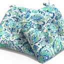 Patio Wicker Chair Cushions, All Weather Outdoor Tufted Chair Pads Pack of 2, 19 x 19 x 4 Inch U-Shaped Seat Cushions of Garden Furniture Decoration, Paisley Cyan