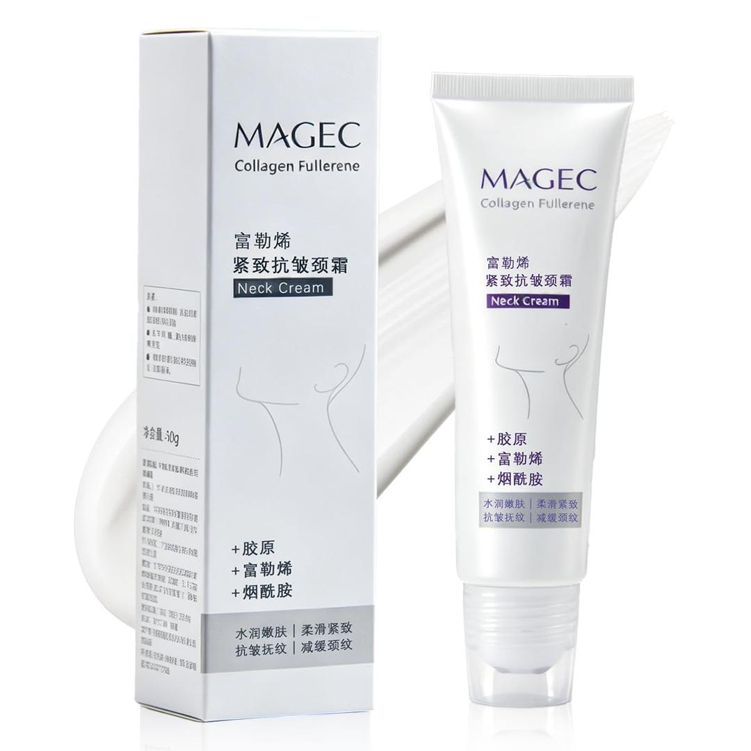 Magic Collagen Fullerene Neck Cream, Tighten and Lift Firming Neck Cream for Crepey Skin, Collagen Neck Cream with Five Rollers, Reduces Wrinkles and Double Chin (1pcs)